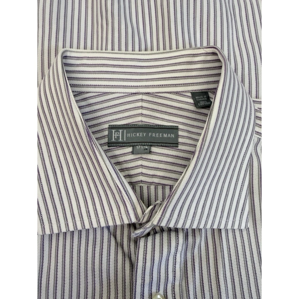 HICKEY FREEMAN Mens Oxford Dress Shirt 17.5 Long Purple Pinstripe French Cuff